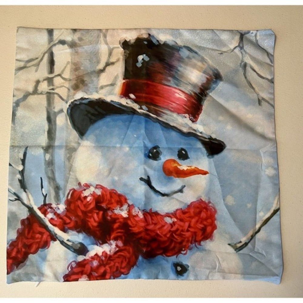 Snowman Smiley Face‎ Christmas Throw Pillow Cover 17 X 17 NEW - Picture 2 of 5